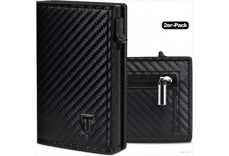TEEHON Geldbörse Geldbeutel Herren, Slim Wallet mit Münzfach (Kartenetui mit RFID Schutz, Portmonee Geldbeutel Herren, 2-tlg., Herren Geldbörse mit Magnetischem Verschluss), Kreditkartenetui Klein with Gift Box - Carbon Schwarz von TEEHON