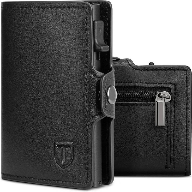 TEEHON Geldbörse Geldbeutel Herren Slim Wallet mit RFID-Schutz (Premium Leder Portemonnaie Herren mit Münzfach, 1-tlg., Tragbar und Langlebig Brieftasche Herren), Mini Kreditkartenetui Kartenetui Männer (Schwarz) von TEEHON
