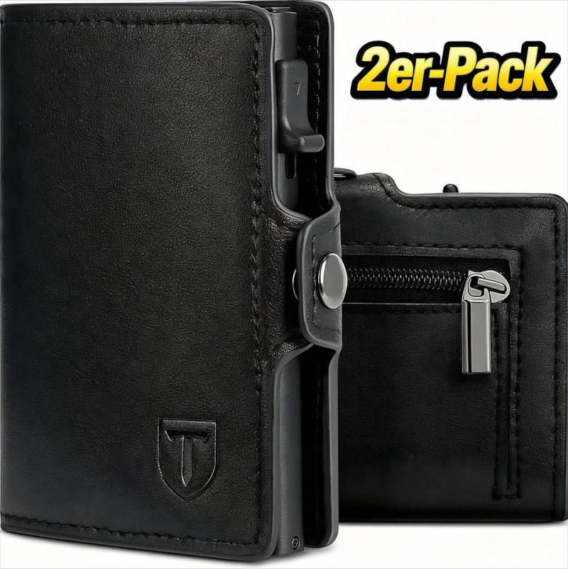 TEEHON Geldbörse Geldbeutel Herren Slim Wallet mit RFID-Schutz (Premium Leder Portemonnaie Herren mit Münzfach, 2-tlg., Tragbar und Langlebig Brieftasche Herren), Mini Kreditkartenetui Kartenetui Männer (Schwarz) von TEEHON