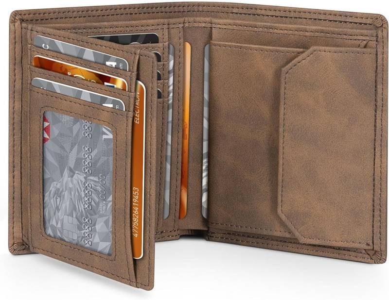 TEEHON Geldbörse Geldbörsen Herren, RFID-blockierende Leder Portmonee Herren (mit 12 kartenetui, 1 Ausweisfenster & Fotofenster, Münzfach mit Knopf, 2 Geldscheinfächern, 1-tlg., Portmonaise Kreditkartenetui Brieftasche), Ultradünn Herren Geldbeutel, Braun von TEEHON