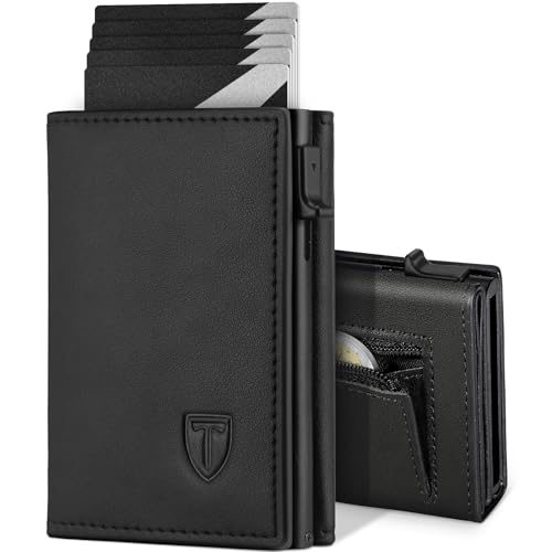 TEEHON Geldbörse Herren, Portmonee Herren mit Münzfach & RFID Schutz, Leder Portmonee Slim Wallet Geldbeutel, 10 Fächer für Kreditkarten, Magnetischer Wallets for Men, Kartenetui - Schwarz von TEEHON
