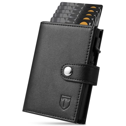 TEEHON Geldbörse Herren Slim RFID Schutz Portmonee Herren, Automatisches Popup Geldbeutel Herren, Knopfverschluss Kartenetui Kreditkartenetui mit Klappbares Banknotenfächer & Geschenkbox - Schwarz von TEEHON