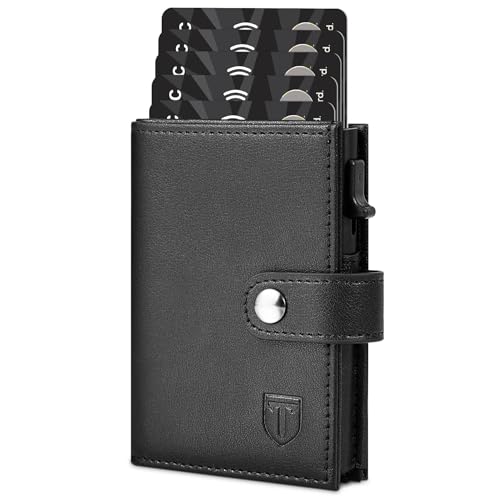 TEEHON Geldbörse Herren Slim RFID Schutz Portmonee Herren, Automatisches Popup Geldbeutel Herren, Knopfverschluss Kartenetui Kreditkartenetui mit Klappbares Banknotenfächer - Schwarz (Minimalistisch) von Tomylv
