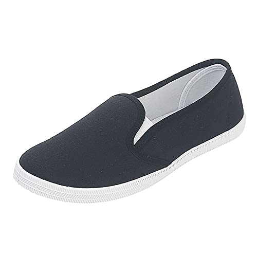 Damen-Schuhe zum Reinschlüpfen, flache Loafer, niedrige Tops, legere Wanderschuhe, Teenager, Mädchen, Schule, Canvas, bequeme Mokassins, Stillschuhe, Schwarz , 40 EU von TEELONG