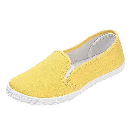 Damen-Schuhe zum Reinschlüpfen, flache Loafer, niedrige Tops, legere Wanderschuhe, Teenager, Mädchen, Schule, Canvas, bequeme Mokassins, Stillschuhe, gelb, 39 EU von TEELONG