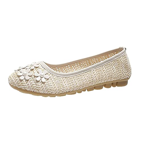 Damen-Slipper zum Hineinschlüpfen, flache Unterseite, Mokassin, Bootsschuhe, modische Einzelschuhe, bequeme Stillschuhe, Outdoor-Freizeit-Wanderschuhe, Büro, Arbeit, Party, Kleid, weiß, 39 EU von TEELONG