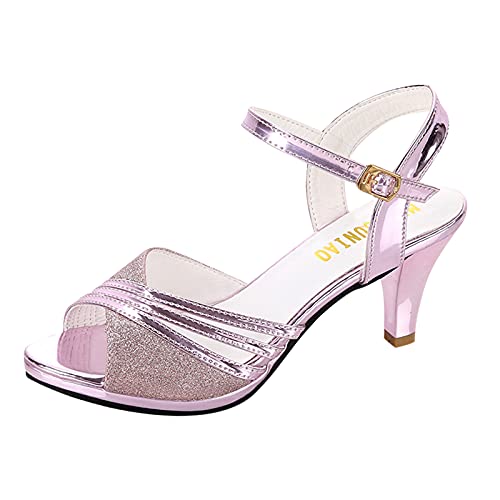 Frauen Schuhe Damen Tanzsandalen Mädchen Tanzschuhe Sexy High Heels Schnalle Riemen Peep Toe Sandalen Schuhe Rohabsatz Weiche Performance Latein Ballroom Salsa Schuhe, violett, 39 EU von TEELONG