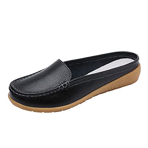 TEELONG Damen Casual Walking Schuhe Slip On Flache Loafers Kunstleder Geschlossene Zehen Hausschuhe Bequeme Pantoletten Mokassins Slides, Schwarz , 38 EU von TEELONG