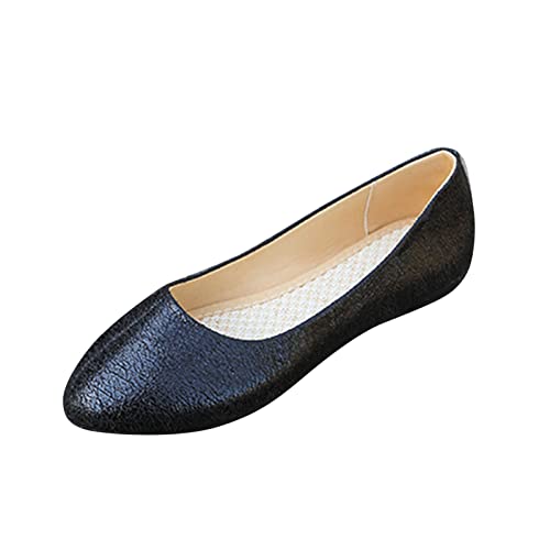 TEELONG Damen Loafers Mokassins, Damen Slip On Flats Retro Ballerina Pumps Schuhe Flacher Absatz Bequeme Wanderschuhe Alltag Arbeit Schule Schuhe Freizeit Alltag, Schwarz , 38.5 EU von TEELONG