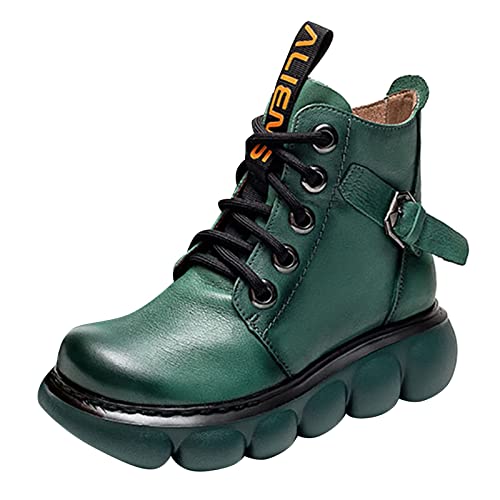 TEELONG Damen Stiefel Damen Kurze Stiefel Schnürschuh Plateau Stiefel Leichte Bequeme Stiefeletten Herbst Winter Outdoor Walking Sport Schuhe High Tops Sneakers Mode Streetwear, bgreen, 38.5 EU von TEELONG