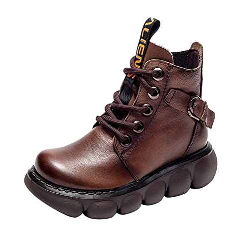 TEELONG Damen Stiefel Damen Kurze Stiefel Schnürschuh Plateau Stiefel Leichte Bequeme Stiefeletten Herbst Winter Outdoor Walking Sport Schuhe High Tops Sneakers Mode Streetwear, braun, 39 EU von TEELONG