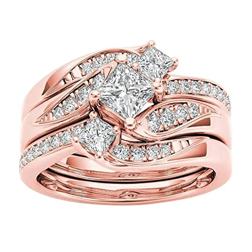TEELONG Diamantbesetzter Damen-Hochzeits-Verlobungsring Gold-Roségold-Imitat-Zirkon-Ring Ringe Jonglieren (Rose Gold, 10) von TEELONG