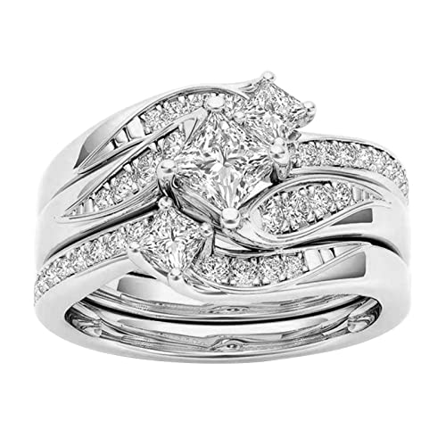 TEELONG Diamantbesetzter Damen-Hochzeits-Verlobungsring Gold-Roségold-Imitat-Zirkon-Ring Ringe Jonglieren (Silver, 9) von TEELONG
