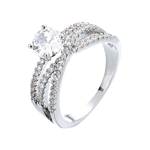 TEELONG Double Layer Ring mit Diamanten für Frauen Modeschmuck beliebte Accessoires Paar Ringe Schlicht (Silver, 6) von TEELONG