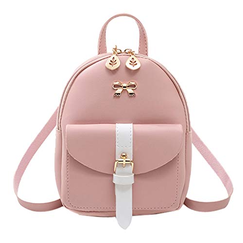 TEELONG Fashion Lady Rucksack Damen PU Leder Umhängetasche Mädchen Klein Mini Rucksack Geldbörse Handy Messenger Bag Daypack Reiserucksack mit Reißverschluss, Pink - rose - Größe: Einheitsgröße von TEELONG