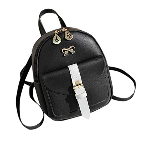 TEELONG Fashion Lady Rucksack Damen PU Leder Umhängetasche Mädchen Klein Mini Rucksack Geldbörse Handy Messenger Bag Daypack Reiserucksack mit Reißverschluss, Schwarz - Schwarz - Größe: Einheitsgröße von TEELONG