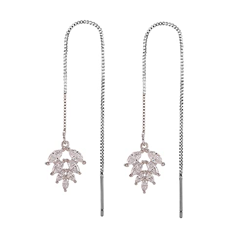 TEELONG Ohr Langes Temperament Quaste Zirkon Ahornblatt Ohrringe Einfache Ohrringe Valentinstagsgeschenk Türkisfarbene Ohrstecker Für Damen (Silver, One Size) von TEELONG