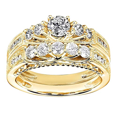 TEELONG Paarring mit Diamanten für Damen Modeschmuck beliebte Accessoires Schlüsselanhänger Ringe (Gold, 7) von TEELONG