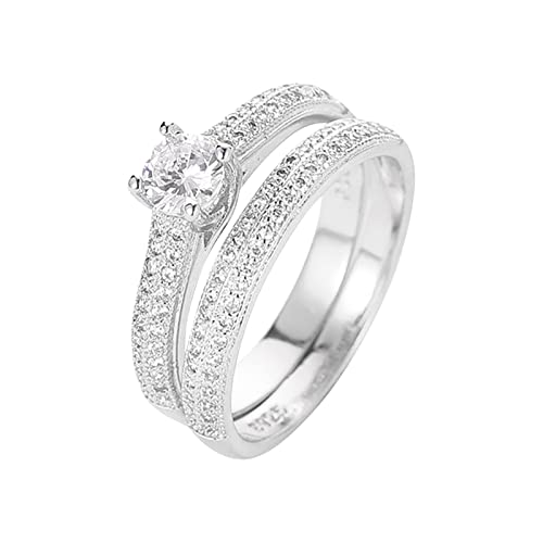 TEELONG Paarringe mit Diamanten für Damen Modeschmuck Beliebte Accessoires Ringe Set Rose (Silver, 6) von TEELONG