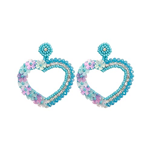 TEELONG Perlenohrringe Handgewebtes Pailletten-Kristallherz Valentinstag Herzförmige Ohrringe Ohrringe Mädchen Set Mit Kette (Blue, One Size) von TEELONG