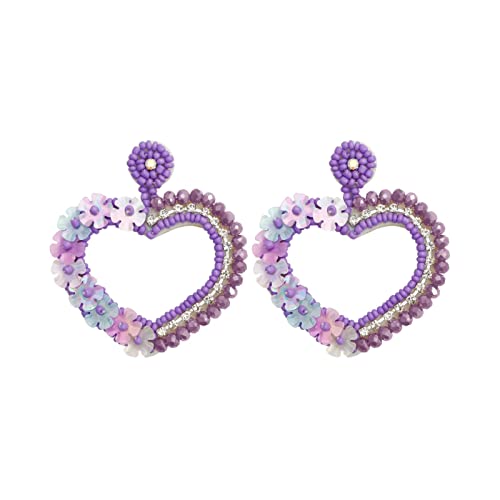 TEELONG Perlenohrringe Handgewebtes Pailletten-Kristallherz Valentinstag Herzförmige Ohrringe Ohrringe Mädchen Set Mit Kette (Purple, One Size) von TEELONG