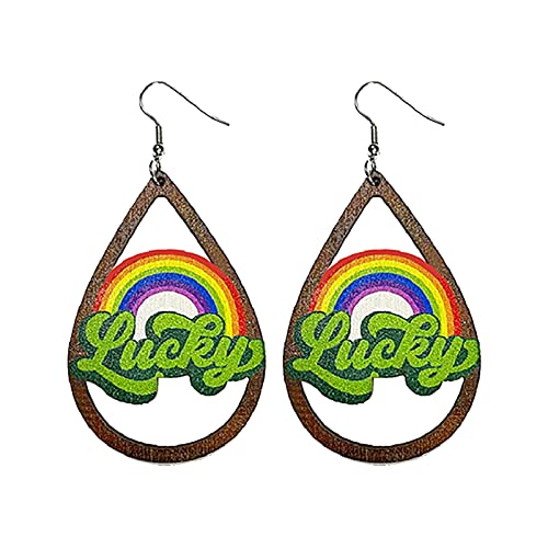 TEELONG St. Patricks Day Clovers Green Rainbow Bearded Irish Wood Ohrringe Ohrringe Mädchen Türkis (B, One Size) von TEELONG
