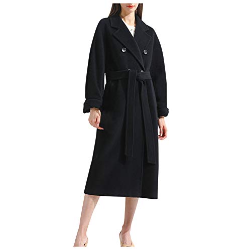TEELONG Windbreaker fit Long Womens Mantel Schützengraben Slim Coat Outwear Lapel Jacke Women 's Coat Jacke (Black, XXXL) von TEELONG