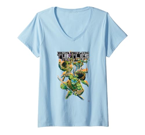 Damen Teenage Mutant Ninja Turtles Colorful Attack Poses Comic T-Shirt mit V-Ausschnitt Damen Teenage Mutant Ninja Turtles Colorful Attack Poses Comic T-Shirt mit V-Ausschnitt von Teenage Mutant Ninja Turtles