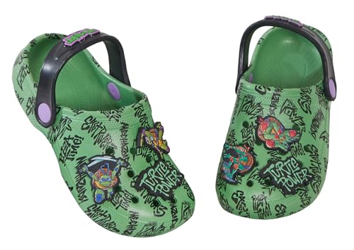 TEENAGE MUTANT NINJA Jungen Schildkröten Clogs Sandalen mit Anhänger Kinderabzeichen Outdoorschuhe TMNT Reißverschlüsse mit Knöchelstreifen, multi, 34 EU von TEENAGE MUTANT NINJA