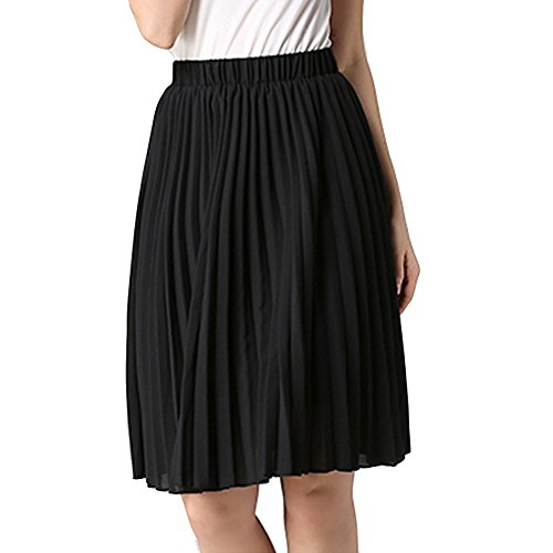 TEERFU Damen Elegant Chiffon Solide Hohe Taille Layered Plissee A-Linie Midi Swing Rock von TEERFU