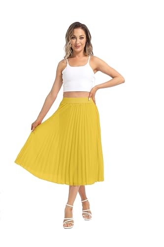 TEERFU Damen-Faltenrock, Midi, Sommer, lässig, Abend, elastische Taille, Party, Swing-Rock, gelb, M TEERFU Damen-Faltenrock, Midi, Sommer, lässig, Abend, elastische Taille, Party, Swing-Rock, gelb, M von TEERFU