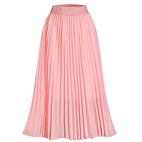 TEERFU Damen-Faltenrock, Midi, Sommer, lässig, Abend, elastische Taille, Party, Swing-Rock, rose, 36 von TEERFU