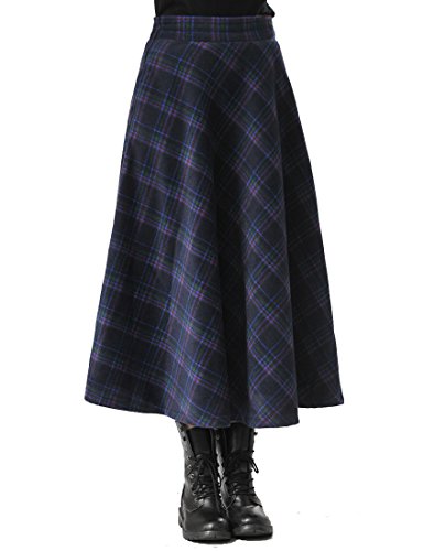 TEERFU Damen Vintage Winter Woll Herbst Tartan mit hoher Taille Flared röcke Lange Kleider von TEERFU