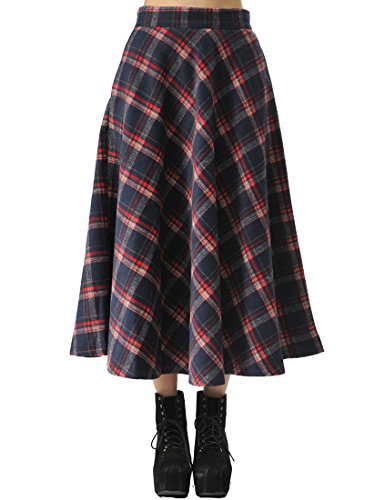 TEERFU Damen Vintage Winter Woll Herbst Tartan mit hoher Taille Flared röcke Lange Kleider von TEERFU