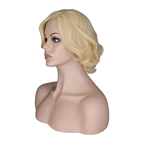 Frauen Perücken Mädchen Kurze Blonde Lockige Cosplay Perücke Weibliche Party Haar Ersatz Perücke Haar von TEESONG