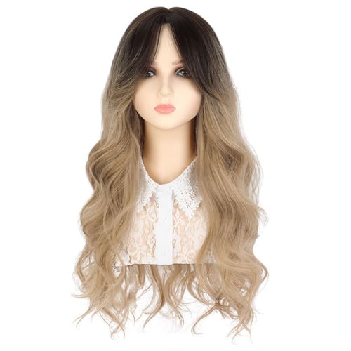 Frauen Perücken Perücke Stirnband, langes Haar für Damen, langes lockiges Haar, Natürliche Gewellte Pony Perücke mit Mittelscheitel, Kunsthaar-Perücke, Haarersatz Perücke Haar von TEESONG
