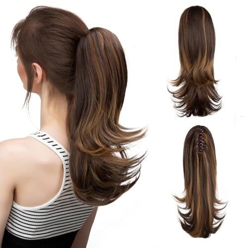 Haar Chignon Synthetische Clips In Pferdeschwanz Haarverlängerungen Perücke 14 Zoll Lange Wellenförmige Perücke Brötchen mit Gummiband Pferdeschwanz für Frauen Messy Brötchen haarteile (Color : 6h27, von TEESONG