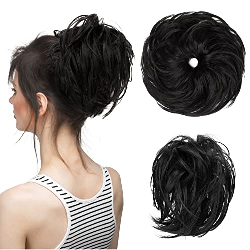 Haar Chignon Synthetische Knoten mit Elastischem Gummiband Unordentlichen Knoten Perücke Knoten Lockige Knoten Donut Haar Bands Frauen Knoten Messy Bun haarteile (Size : 1 PC, Color : Off Black) von TEESONG