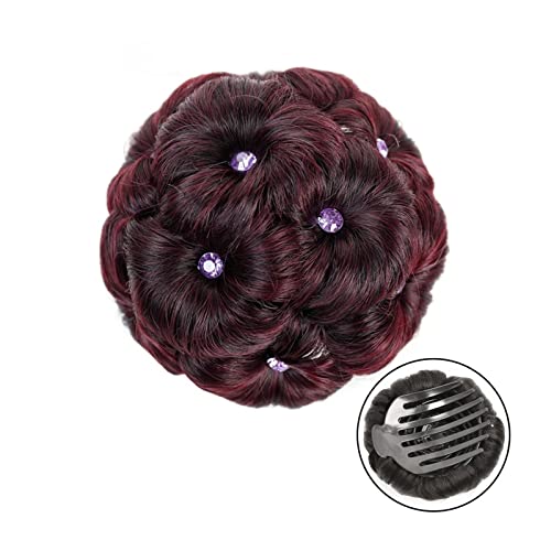 Haarknoten-Haarknoten mit Pferdeschwanz, eleganter geflochtener Haarknoten, Haarzubehör mit Strass, Haarschmuck für Damen, Haarknoten (W von TEESONG