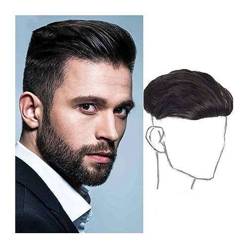 Herrenperücken Knoten Haar für Männer Synthetisches Toupet für Männer natürliche schwarze Clip in Stirn Toupet Haarteile kurze gerade synthetische Perücke für U-Schatten & M-Schatten Haarausfall von TEESONG