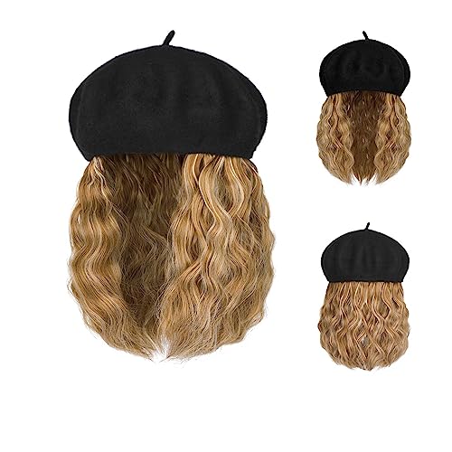 Kappe mit Haarverlängerungen für Damen Baseball Cap Kurze Perücke Lockige Synthetische Baseballkappe Haar Perücke Natürliche Schwarze Hut Perücken Natürliche Synthetische Einstellbare Hut Perücke für von TEESONG