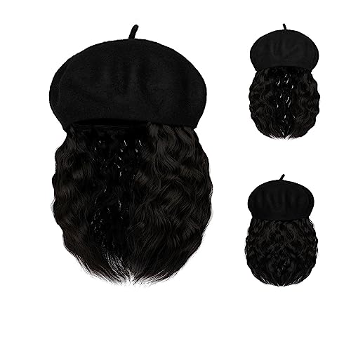 Kappe mit Haarverlängerungen für Damen Baseball Cap Kurze Perücke Lockige Synthetische Baseballkappe Haar Perücke Natürliche Schwarze Hut Perücken Natürliche Synthetische Einstellbare Hut Perücke für von TEESONG