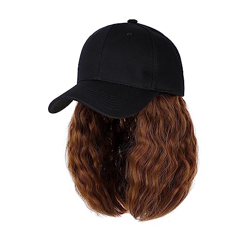 Kappe mit Haarverlängerungen für Damen Baseball Cap Kurze Perücke Lockige Synthetische Baseballkappe Haar Perücke Natürliche Schwarze Hut Perücken Natürliche Synthetische Einstellbare Hut Perücke für von TEESONG