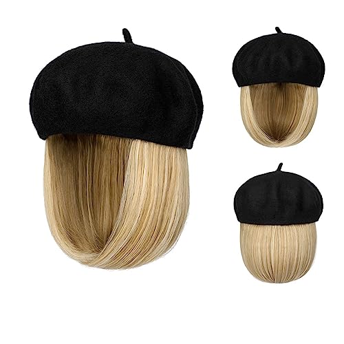 Kappe mit Haarverlängerungen für Damen Bob Hat Perücke 9,5 Zoll Gerade Kurze Synthetische Bobo Perücken Hut Mit Natürlichem Haar Hut Perücke für Frauen(1) von TEESONG