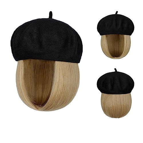 Kappe mit Haarverlängerungen für Damen Bob Hat Perücke 9,5 Zoll Gerade Kurze Synthetische Bobo Perücken Hut Mit Natürlichem Haar Hut Perücke für Frauen(10) von TEESONG