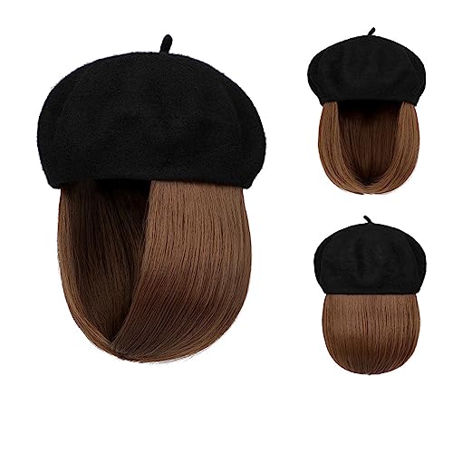 Kappe mit Haarverlängerungen für Damen Bob Hat Perücke 9,5 Zoll Gerade Kurze Synthetische Bobo Perücken Hut Mit Natürlichem Haar Hut Perücke für Frauen(12) von TEESONG
