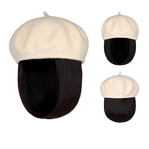 Kappe mit Haarverlängerungen für Damen Bob Hat Perücke 9,5 Zoll Gerade Kurze Synthetische Bobo Perücken Hut Mit Natürlichem Haar Hut Perücke für Frauen(13) von TEESONG
