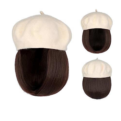 Kappe mit Haarverlängerungen für Damen Bob Hat Perücke 9,5 Zoll Gerade Kurze Synthetische Bobo Perücken Hut Mit Natürlichem Haar Hut Perücke für Frauen(14) von TEESONG