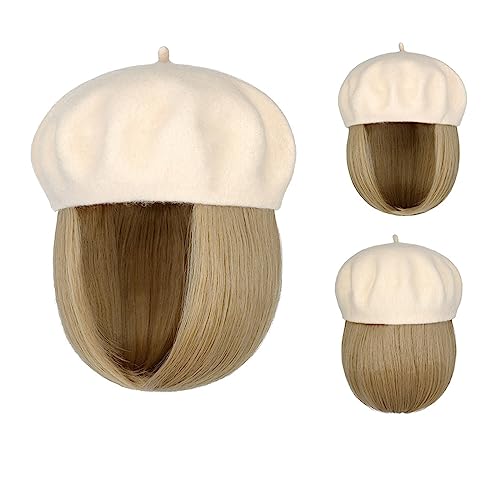 Kappe mit Haarverlängerungen für Damen Bob Hat Perücke 9,5 Zoll Gerade Kurze Synthetische Bobo Perücken Hut Mit Natürlichem Haar Hut Perücke für Frauen(16) von TEESONG
