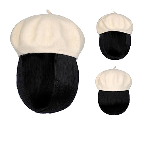 Kappe mit Haarverlängerungen für Damen Bob Hat Perücke 9,5 Zoll Gerade Kurze Synthetische Bobo Perücken Hut Mit Natürlichem Haar Hut Perücke für Frauen(2) von TEESONG